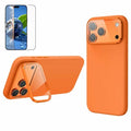 For iPhone 18 Pro Max / 17 Pro Max Liquid Silicone Magnetic Case with Screen Protector Lens Protector Kickstand Mobile Cover Compatible with MagSafe - Orange