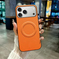For iPhone 18 Pro Max / 17 Pro Max Magnetic Case Litchi Texture PU Leather Coated PC + TPU Protective Phone Cover Compatible with Magsafe - Orange