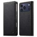 DIERFENG DF-019 for iPhone 18 Pro Max / 17 Pro Max Leather Wallet Case Card Slots RFID Blocking Magnetic Flip Cover - Black