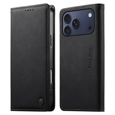 DIERFENG DF-019 for iPhone 18 Pro Max / 17 Pro Max Leather Wallet Case Card Slots RFID Blocking Magnetic Flip Cover - Black