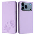 For iPhone 18 Pro Max / 17 Pro Max Wallet Case RFID Blocking Butterfly Imprinted Magnetic Flip Leather Cover - Light Purple