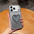 For iPhone 18 Pro Max / 17 Pro Max Case with Heart Shape Kickstand 2 in 1 Rhinestone Glitter PC TPU Shockproof Cover - Black