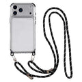 For iPhone 18 Pro Max / 17 Pro Max Clear Phone Case with 70-140cm Long Strap Rhinestone Decor PC TPU Shockproof Cover - Black