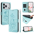 Bulk Purchasing for iPhone 18 Pro Max / 17 Pro Max Wallet Case Lotus Embossed Leather Flip Cover with Wrist Strap - Green