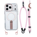 For iPhone 18 Pro Max / 17 Pro Max Magnetic Case Kickstand PC TPU Phone Cover with 30cm Short Strap / 120cm Long Strap - Pink