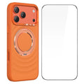For iPhone 18 Pro Max / 17 Pro Max Magnetic Case with 360° Rotating Ring Stand Wave Ripple Cover + Tempered Glass Screen Protector - Orange