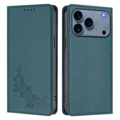 For iPhone 18 Pro Max / 17 Pro Max Wallet Stand Case Peony Flower Pattern TPU PU Leather Flip Cover - Green