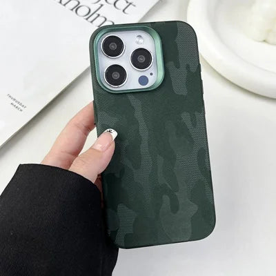 For iPhone 18 Pro Max / 17 Pro Max Magnetic Case Luxury Camouflage PC PU Leather Shockproof Cover Compatible with Magsafe - Army Green