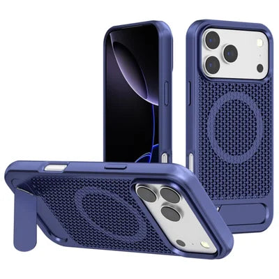 For iPhone 18 Pro Max / 17 Pro Max Case Hollow Heat Dissipation Back Cover Kickstand Compatible with MagSafe - Sapphire