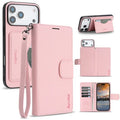 HGUANCASE For iPhone 18 Pro Max / 17 Pro Max Case Wallet Stand Detachable Vintage Leather Phone Cover with Wrist Strap - Pink