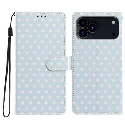 For iPhone 18 Pro Max / 17 Pro Max Case Star Pattern PU Leather Wallet Stand Phone Cover with Wrist Strap - Baby Blue