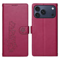 For iPhone 18 Pro Max / 17 Pro Max Case Adorable Cat Pattern PU Leather Wallet Phone Cover with Wrist Strap - Rose