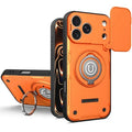 For iPhone 18 Pro Max / 17 Pro Max Case with Slide Camera Cover Ring Kickstand PC + TPU Phone Shell - Orange