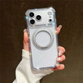 For iPhone 18 Pro Max / 17 Pro Max Magnetic Case Rhinestones Decor Ring Kickstand PC + TPU Clear Phone Cover - Transparent