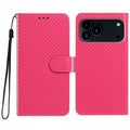 For iPhone 18 Pro Max / 17 Pro Max Wallet Case Diamond Texture Leather Stand Flip Phone Cover with Wrist Strap - Rose
