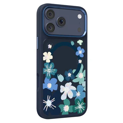 MUTURAL For iPhone 18 Pro Max / 17 Pro Max Magnetic Case Flower Pattern Design Liquid Silicone + Glass + PC Phone Cover - Dark Blue