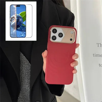 For iPhone 18 Pro Max / 17 Pro Max Magnetic Case Ripple Texture Shockproof TPU Phone Cover with Tempered Glass Screen Protector - Red