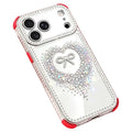For iPhone 18 Pro Max / 17 Pro Max Case Rhinestone Design Heart Bow Aesthetic PC + TPU Corner Protection Phone Cover - Red