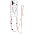 For iPhone 18 Pro Max / 17 Pro Max Case Rhinestone Heart Bow PC + TPU Corner Protection Phone Cover with Long Strap - Orange - Pink