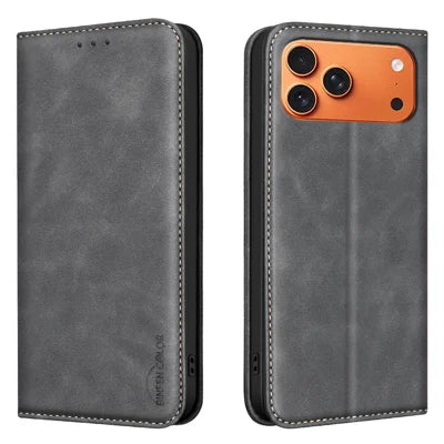 BINFEN COLOR for iPhone 18 Pro Max / 17 Pro Max RFID Blocking Calf Texture PU Leather Phone Cover - Black