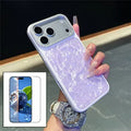 For iPhone 18 Pro Max / 17 Pro Max Magnetic Case Shell Pattern TPU Shockproof Phone Cover with Tempered Glass Screen Protector - Purple