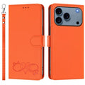 For iPhone 18 Pro Max / 17 Pro Max Case PU Leather Heart Pattern Wallet Flip Phone Cover with Hand Strap - Orange