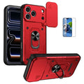 For iPhone 18 Pro Max / 17 Pro Max Magnetic Case Sliding Lens Cover PC + TPU Phone Shell with Tempered Glass Film - Red