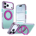 For iPhone 18 Pro Max / 17 Pro Max Case Rotating Kickstand TPU + PC Color Contrast Phone Cover - Blue
