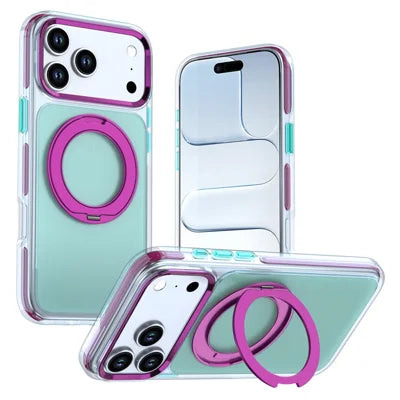 For iPhone 18 Pro Max / 17 Pro Max Case Rotating Kickstand TPU + PC Color Contrast Phone Cover - Blue