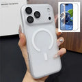For iPhone 18 Pro Max / 17 Pro Max Magnetic Case with Camera Lens Protector Matte PC Shockproof Phone Cover + Tempered Glass Screen Protector - Transparent White