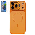 For iPhone 18 Pro Max / 17 Pro Max Magnetic Case Hidden Camera Kickstand PC + TPU Phone Cover with Tempered Glass Screen Protector - Orange