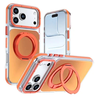 For iPhone 18 Pro Max / 17 Pro Max Magnetic Case Chameleon Gradient TPU + Acrylic Phone Cover with 360 Degree Rotating Kickstand - Orange