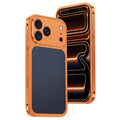 For iPhone 18 Pro Max / 17 Pro Max Metal Frame Case Magnetic Snap On Frame PC Hollow Back Heat Dissipation Shockproof Cover - Titanium Orange