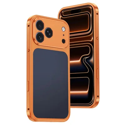 For iPhone 18 Pro Max / 17 Pro Max Metal Frame Case Magnetic Snap On Frame PC Hollow Back Heat Dissipation Shockproof Cover - Titanium Orange