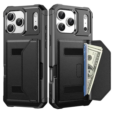 For iPhone 18 Pro Max / 17 Pro Max Case Card Holder Leather + TPU Anti-drop Phone Cover - Black