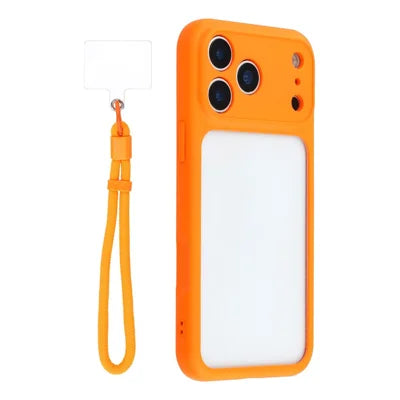 For iPhone 18 Pro Max / 17 Pro Max Case Large Window TPU + PC Rubberized Phone Cover with Wrist Strap - Orange