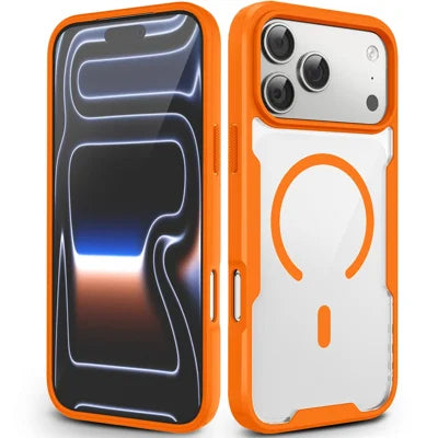 For iPhone 17 Pro Max  /  18 Pro Max Magnetic Case TPU Frame Clear PC Back Anti-drop Phone Cover - Orange