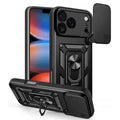 For iPhone 18 Pro Max / 17 Pro Max Case with Slide Camera Lid PC + TPU Kickstand Phone Cover - Black