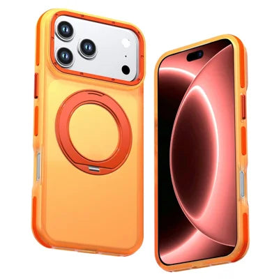 For iPhone 18 Pro Max / 17 Pro Max Case Rotating Kickstand Contrasting Color Design PC + TPU Phone Cover - Orange