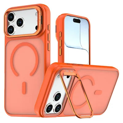 For iPhone 18 Pro Max / 17 Pro Max Magnetic Case Foldable Kickstand Matte PC + TPU Phone Cover - Orange