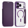 For iPhone 18 Pro Max Magnetic Case RFID Blocking Card Holder Leather Phone Cover with Lens Film - Dark Purple