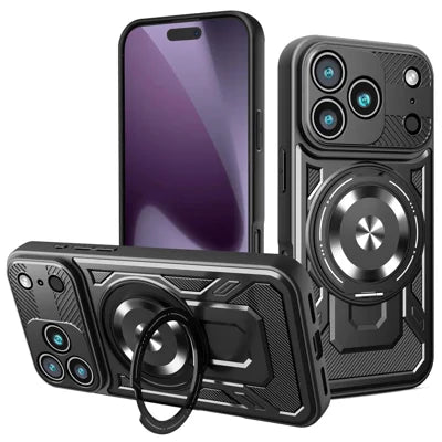 For iPhone 18 Pro Max / 17 Pro Max Magnetic Case Rotating Kickstand TPU + PC Phone Cover - Black