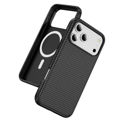 For iPhone 18 Pro Max / 17 Pro Max Magnetic Phone Case Carbon Fiber Texture PC TPU Back Cover - Black
