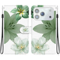 For iPhone 18 Pro Max / 17 Pro Max Case Pattern Printing PU Leather Wallet Flip Stand Phone Cover with Wrist Strap - Cyan Lily