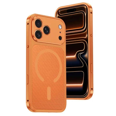 For iPhone 18 Pro Max / 17 Pro Max Magnetic Case Heat Dissipation Snap-On Metal + PC Phone Cover - Titanium Orange