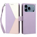  For iPhone 18 Pro Max / iPhone 17 Pro Max Case Color Stitching RFID Blocking Wallet Flip Leather Phone Cover with Wrist Strap - Light Purple
