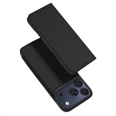DUX DUCIS for iPhone 18 Pro Max / 17 Pro Max Skin Pro Series Case Leather Stand Cover Card Holder - Black