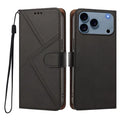 For iPhone 18 Pro Max / 17 Pro Max Case Diamond Stitch PU Leather Wallet Flip Phone Cover with Wrist Strap - Black