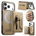 For iPhone 18 Pro Max  /  17 Pro Max Magnetic Case PU Leather + PC + TPU Anti-Scratch Back Cover with Detachable Card Holder - Khaki