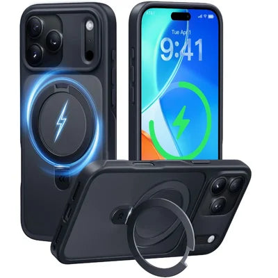 CASEKOO for iPhone 18 Pro Max / 17 Pro Max Case Magnetic Kickstand Translucent Matte PC + TPU Phone Cover Compatible with MagSafe - Black
